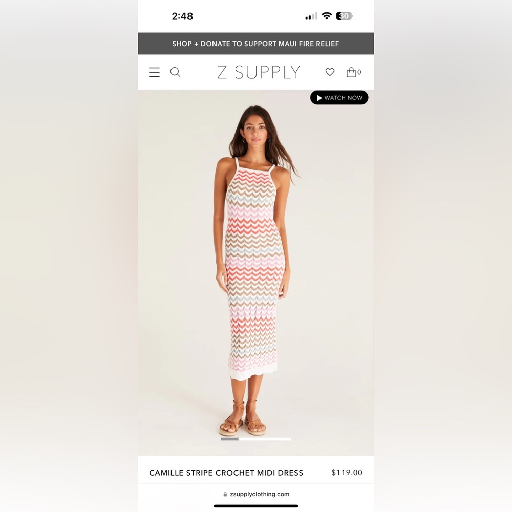 Z Supply — Crotchet Chevron Midi Dress — Size Small